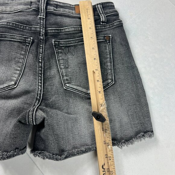 Judy Blue Jean Shorts Women 28* Mid Rise Black Cut Off Stretch Denim Jorts Tag M - Picture 9 of 15